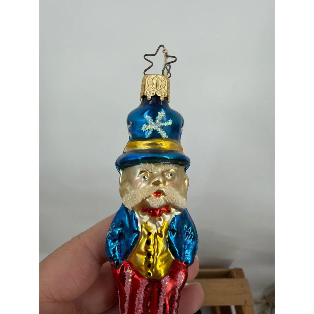Vtg W Germany Glass Uncle Sam Christmas‎ Ornament Patriotic 250th Anniversary